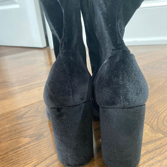 Esprit Black Velvet Chunky Heel Ankle Boots - Picture 5 of 10